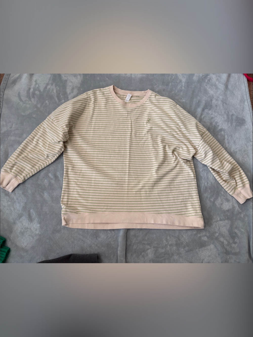 ZYIA Striped Long Sleeve Tee in Cream and Light Green
